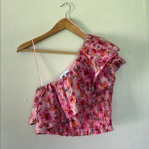 Endless Rose Floral Pink One-Shoulder Top small